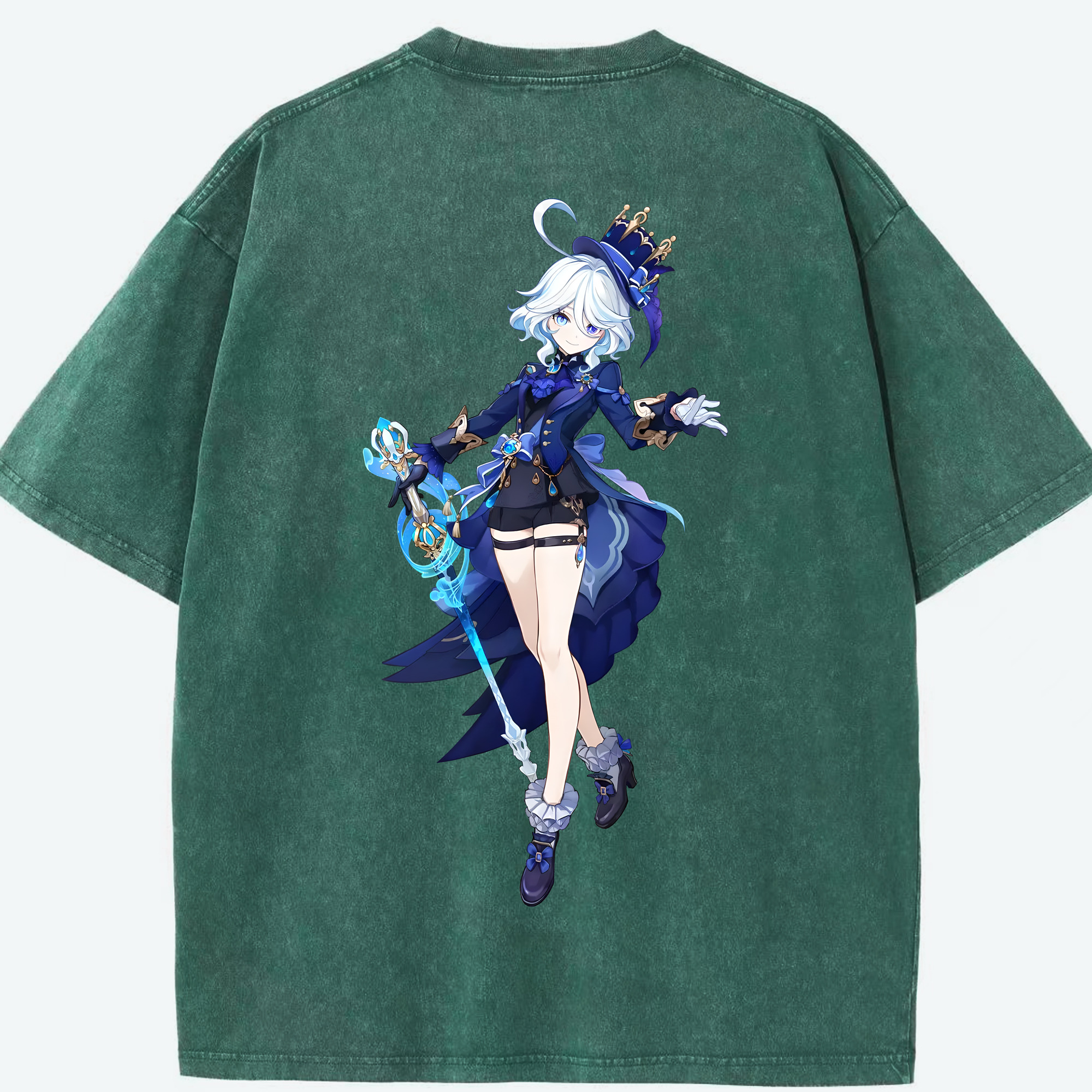 げんし神 フリーナ genshin Furina 綿100% ヴィンテージ風 半袖Tシャツ（背面プリント）